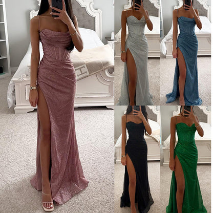 Robe Longue Fendue à Paillettes