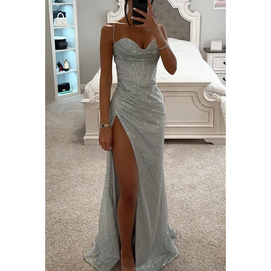Robe Longue Fendue à Paillettes