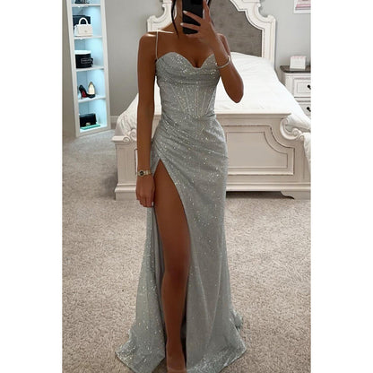 Robe Longue Fendue à Paillettes