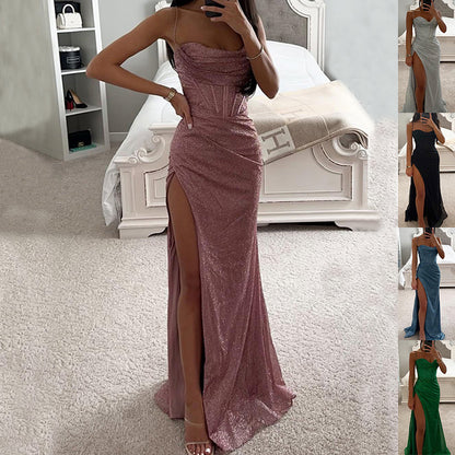 Robe Longue Fendue à Paillettes
