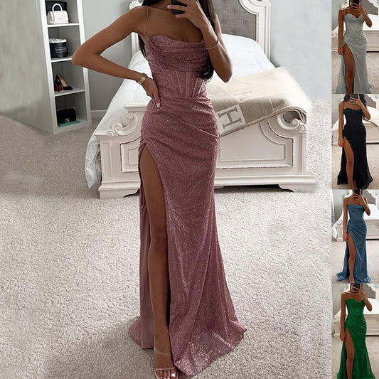 Robe Longue Fendue à Paillettes