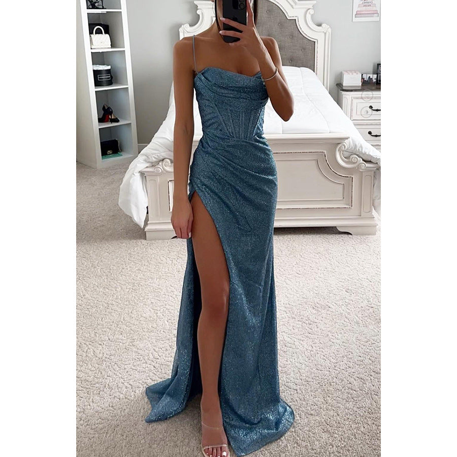 Robe Longue Fendue à Paillettes