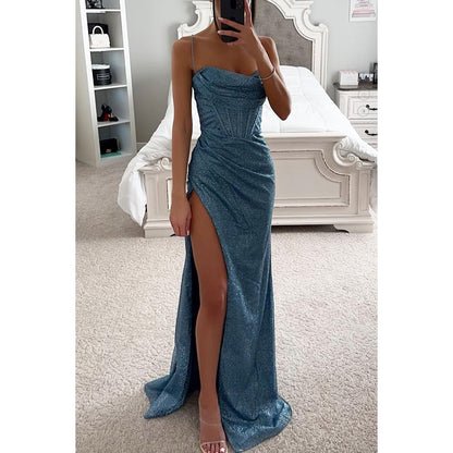 Robe Longue Fendue à Paillettes