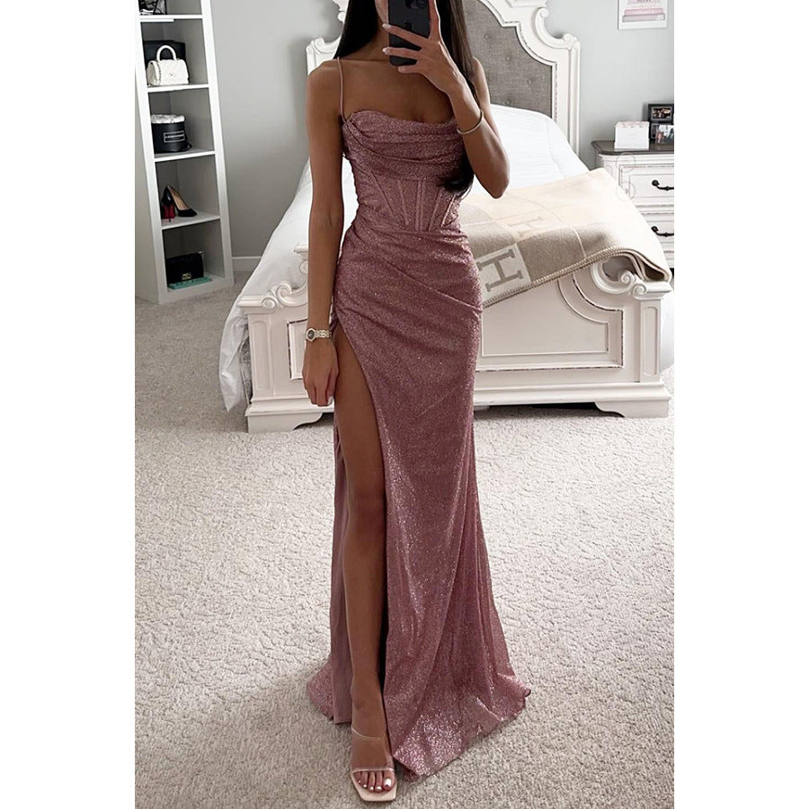 Robe Longue Fendue à Paillettes