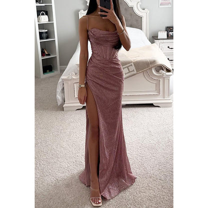 Robe Longue Fendue à Paillettes