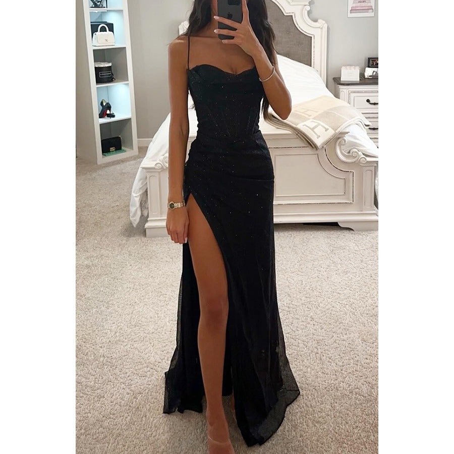 Robe Longue Fendue à Paillettes