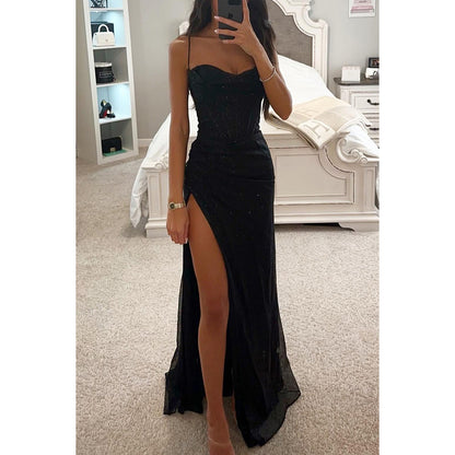 Robe Longue Fendue à Paillettes