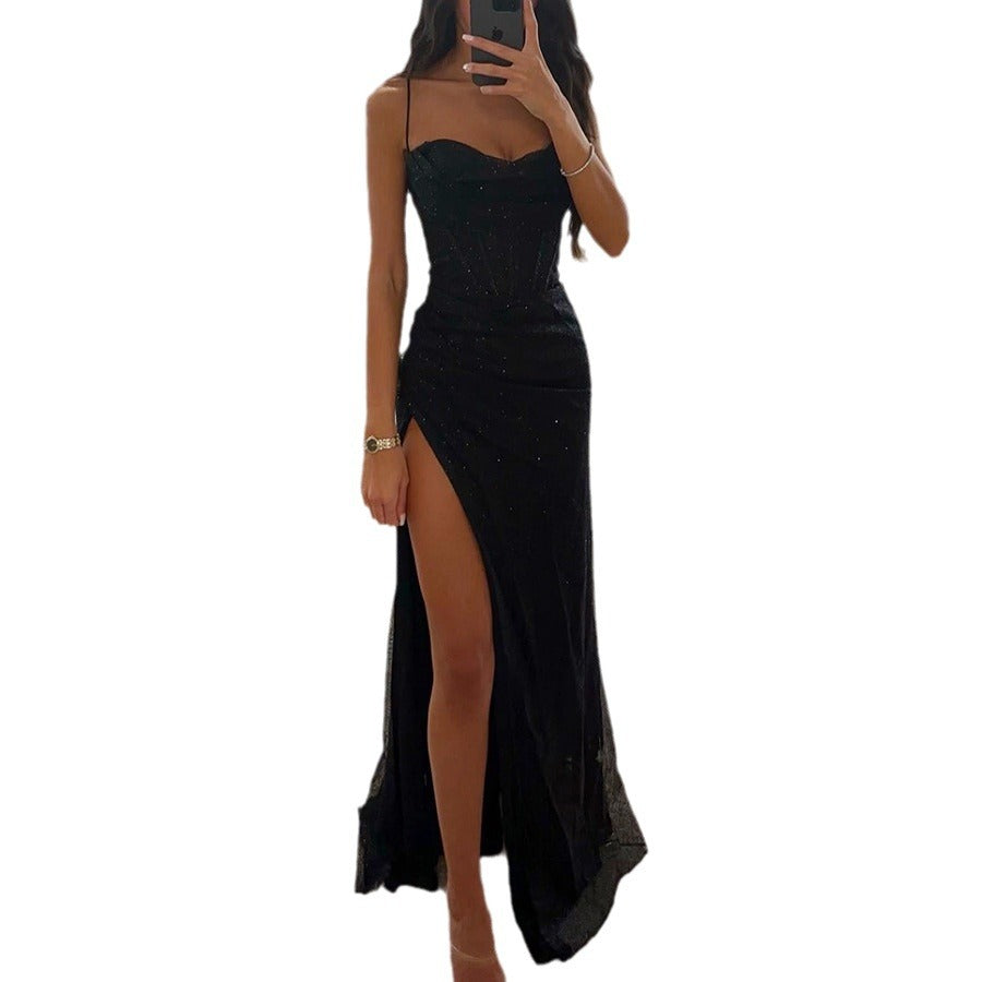 Robe Longue Fendue à Paillettes