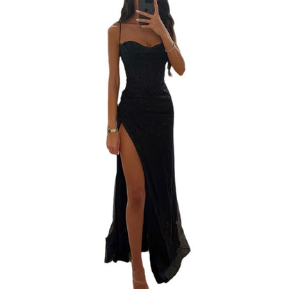 Robe Longue Fendue à Paillettes