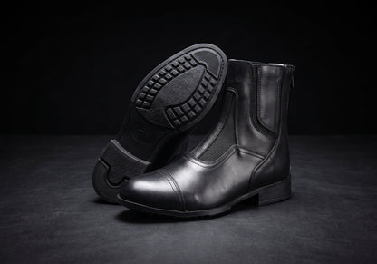 Velmurax cowhide paddock boots in black, showing the outsole and heel