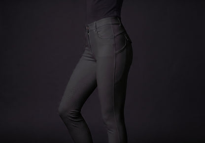 Velmurax full-seat riding breeches in black, worn, in side profile