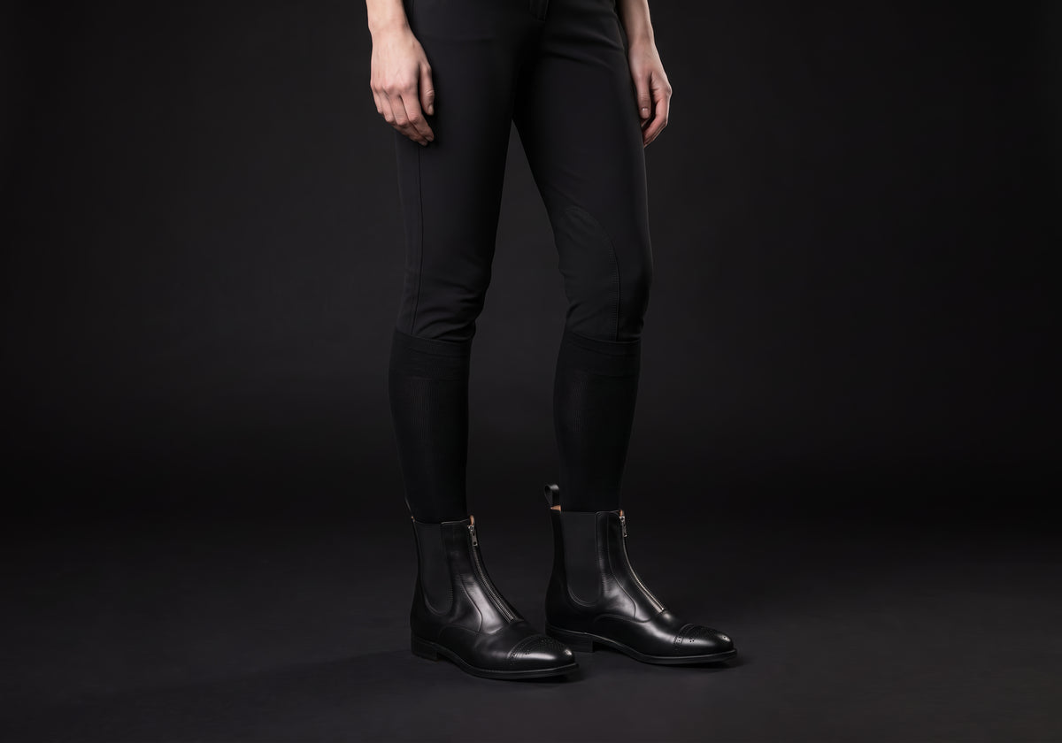 Velmurax leather paddock boots in black, worn, front three-quarter