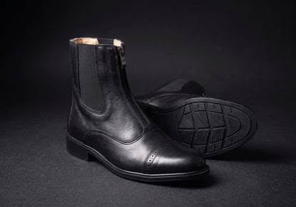Velmurax leather paddock boots in black, showing the outsole and heel