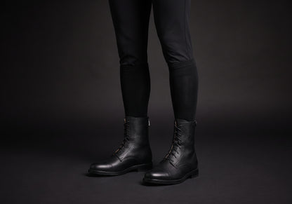 Velmurax leather paddock boots in black, worn, front three-quarter