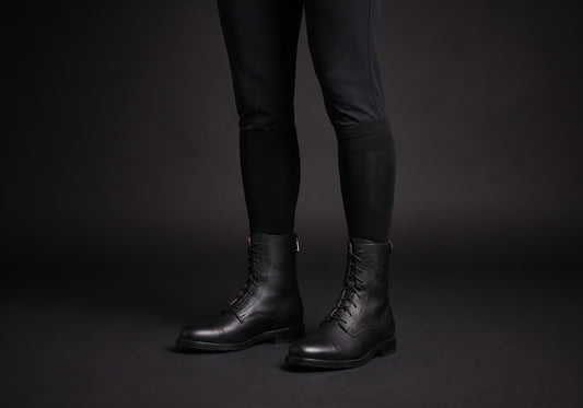 Velmurax leather paddock boots in black, worn, front three-quarter