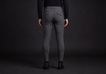 Velmurax men's riding breeches in charcoal, worn, seen from the back