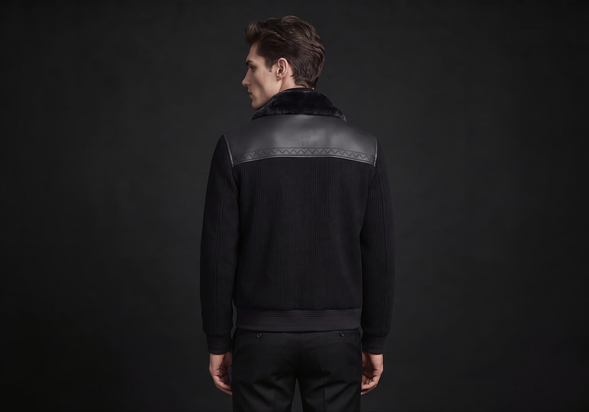 Velmurax men's short down jacket in black, seen from the back on the model, showing the back of the garment