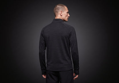 Velmurax men's stretch track jacket in black, seen from the back on the model, showing the back of the garment