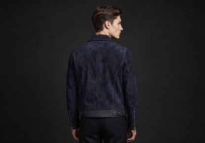 Velmurax short pilot jacket in navy, seen from the back on the model, showing the back of the garment