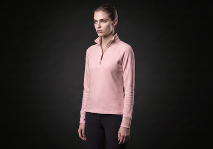 Velmurax women's thermal riding shirt in pink, in a three-quarter view on the model on the studio set